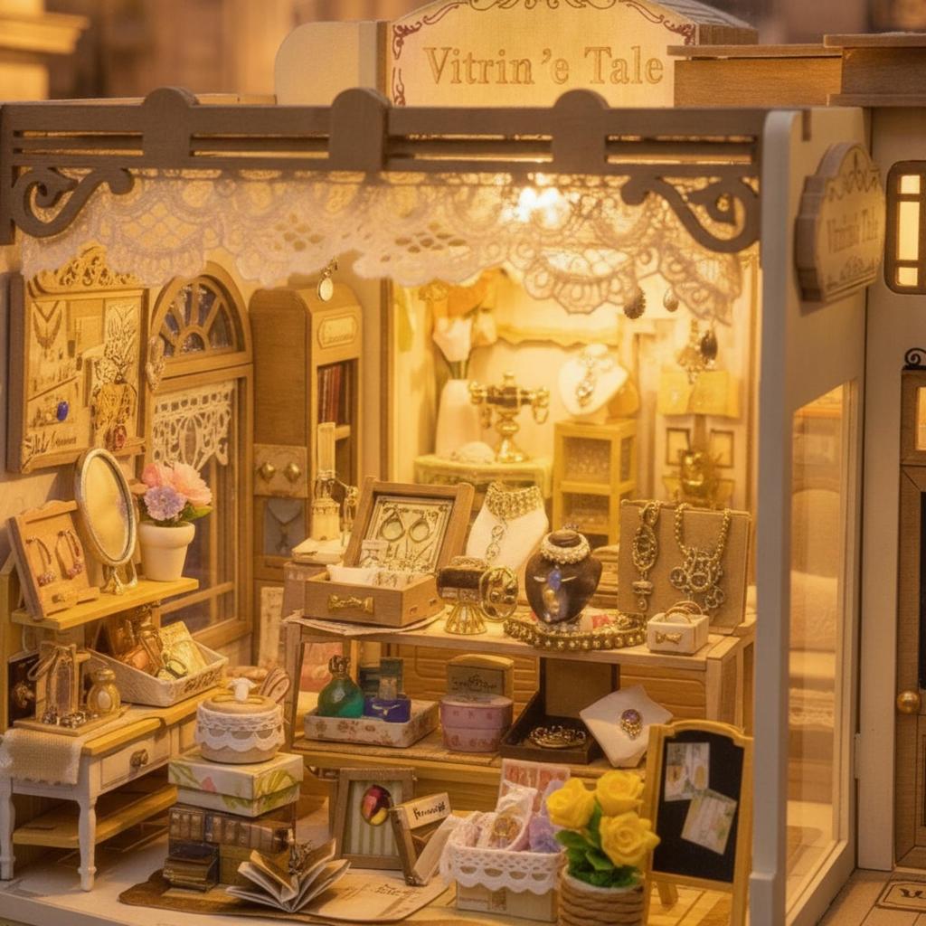 Miniature Jewelry Shop Detailed House with Light Decorative Storefront Model Kit for