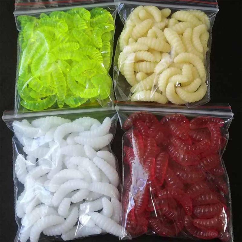 2,4 cm 0,4 g Im Dunkeln leuchtende Made Weichköder Realistischer Mehlwurm Angelköder für Forelle Sonnenbarsch Langsam sinkender Angel-Kunstwurm