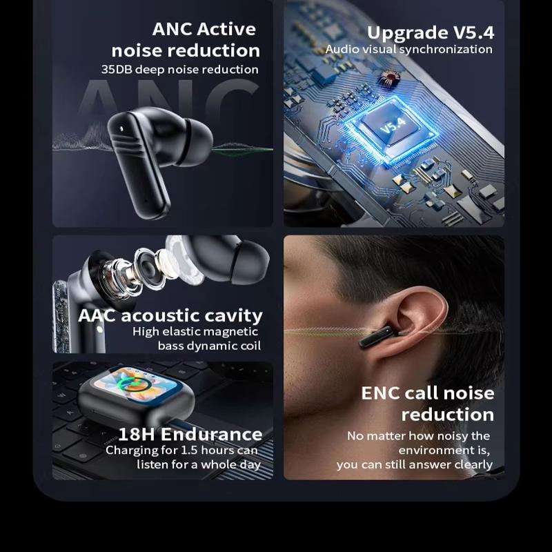 Wireless Noise Canceling Touchscreen Headphones Multi-language Mic Fast Charge for Busy Professionals Students
