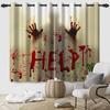 2pcs/set Horror Halloween Window Curtain Bloody Hands Help Me Haunted House Back Room Decor Blackout Polyester Fabric Curtains