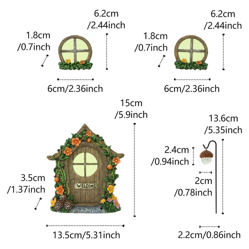 Glow in the Dark Fairy Door Windows Lantern Kit for Trees DIY Miniature Garden Outdoor Home Decor