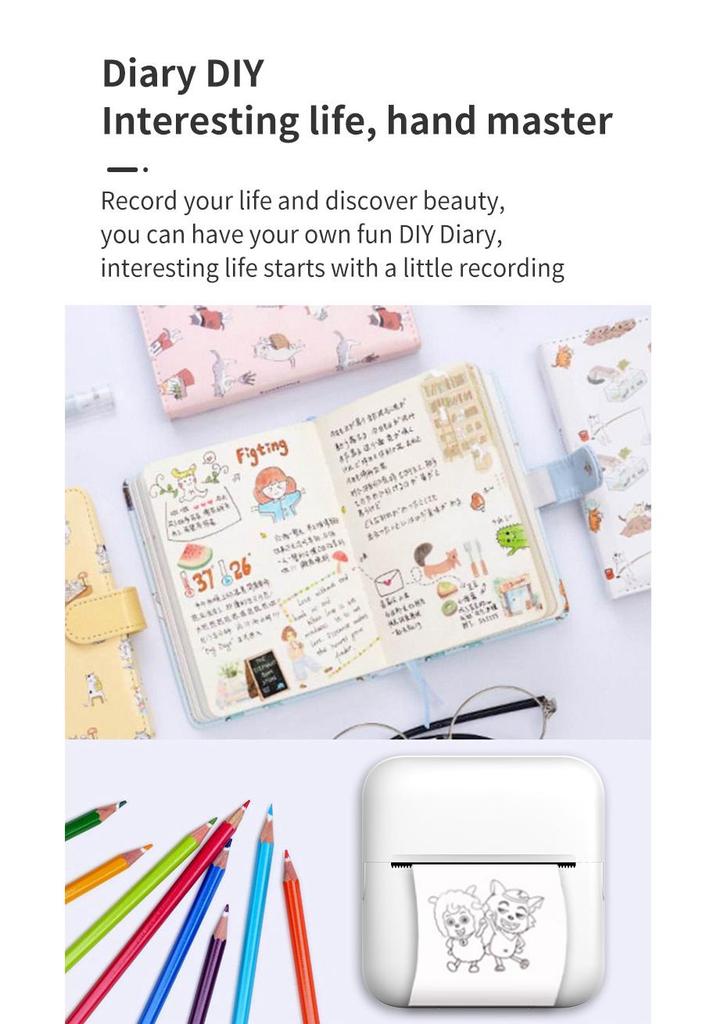 Mini Student Photo & Text Label Thermal Printer - No Ink, Bluetooth Compatible