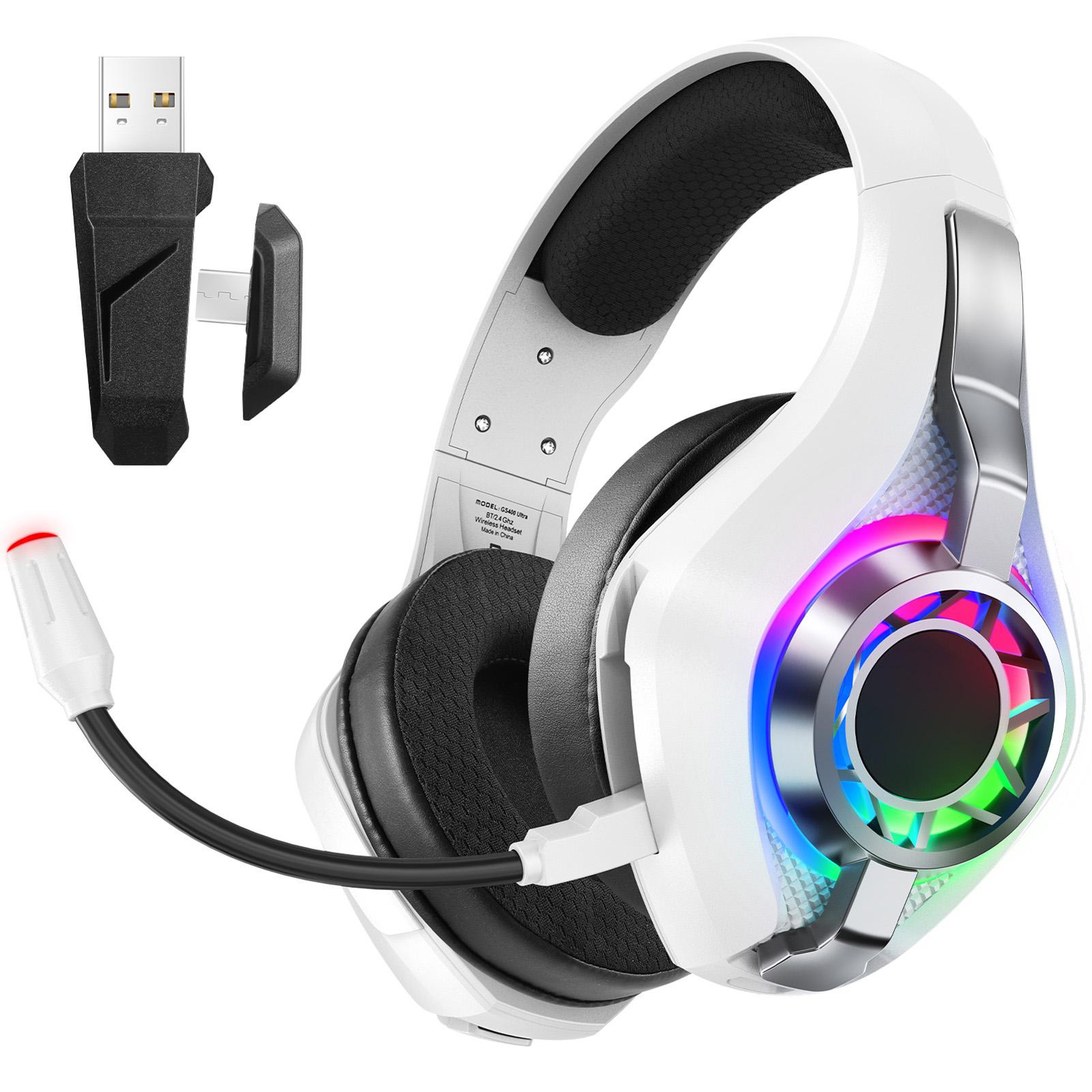 

Wireless Gaming Headset with 2.4GHz BT Wired Modes, RGB Lighting Game Headphones with Noise Canceling Mic, 7.1 Surround белый