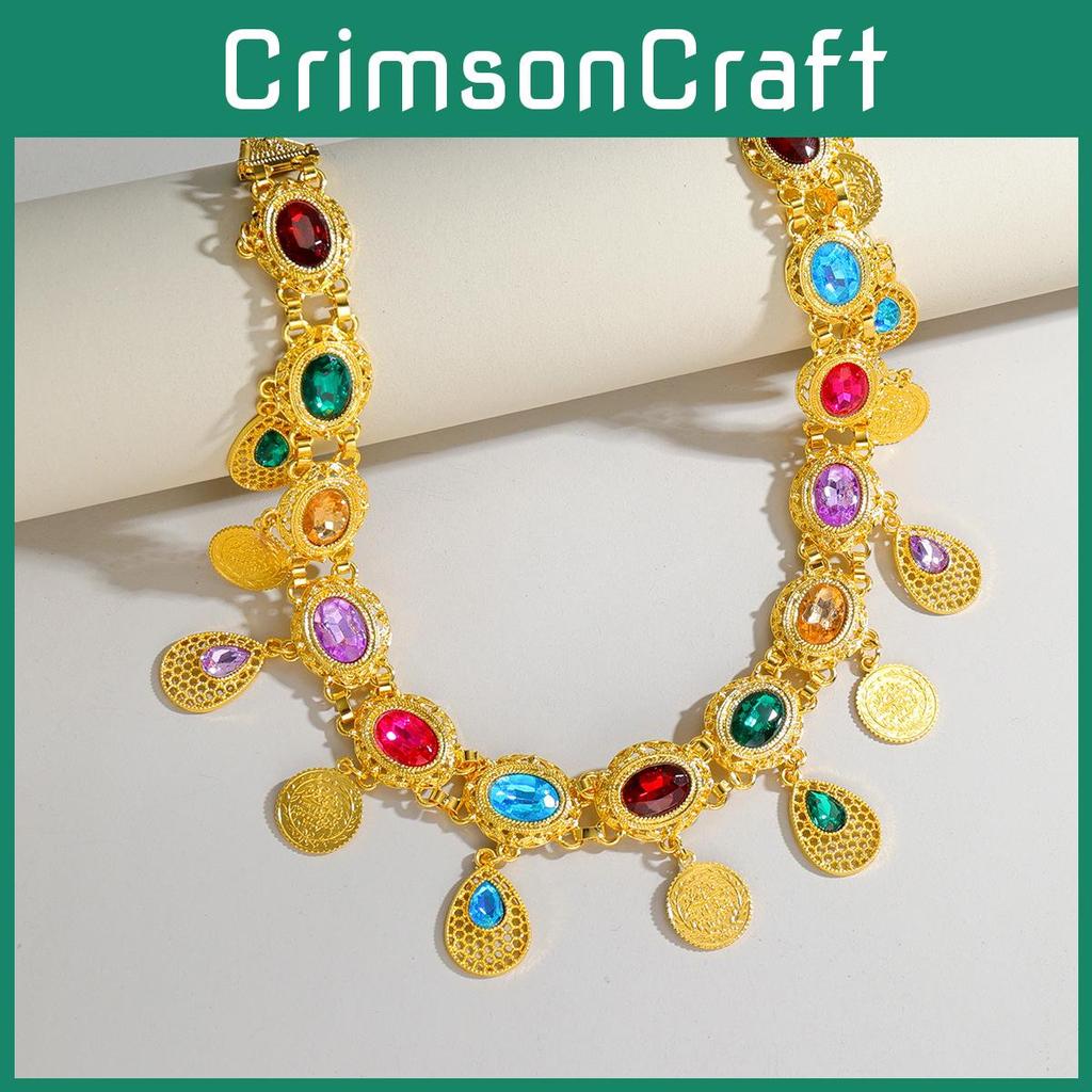 Arabic Jewelry Gold Alloy Acrylic Gem Waist Belt With Hollow Pattern For Ladies Summer Wear