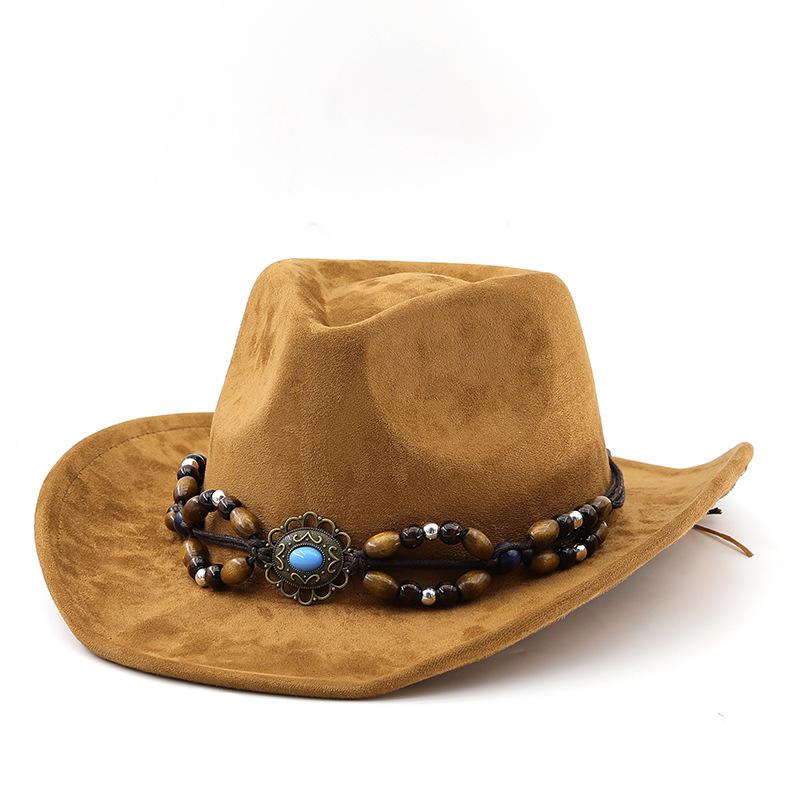 Bohemian turquoise western cowboy hat autumn and winter suede felt hat men's and women's European and American top hats outdoor riding hats