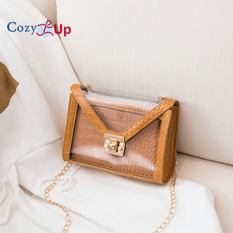 Bolsa transparente aconchegante, bolsa quadrada pequena, corrente crossbody, mini bolsa feminina