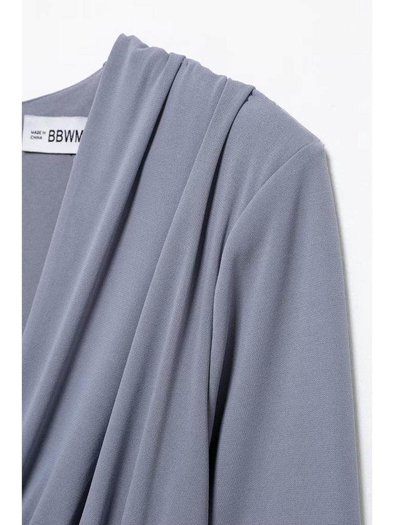 2024 Winter Women's European & American Style Belted Pleated Dress