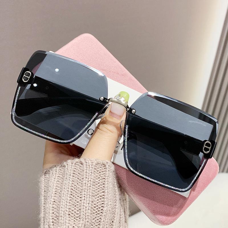 Large Square Rimless Sunglasses for Women - Trendy Anti-UV Celebrity Style
