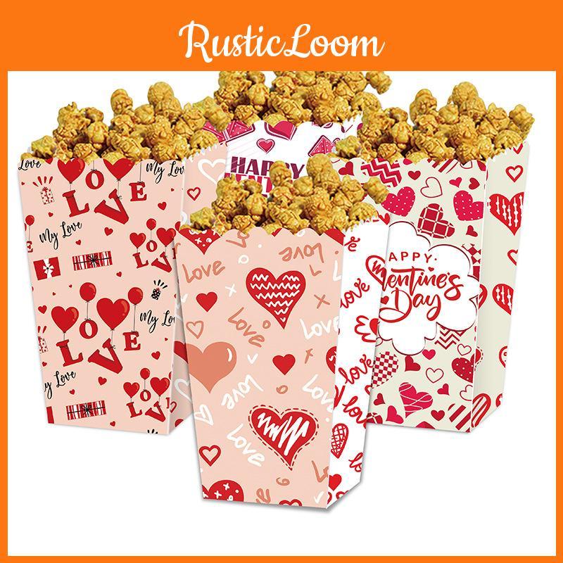 Love You Valentines Day Paper Popcorn Box With Cartoon Style For Party Decor And Gift
