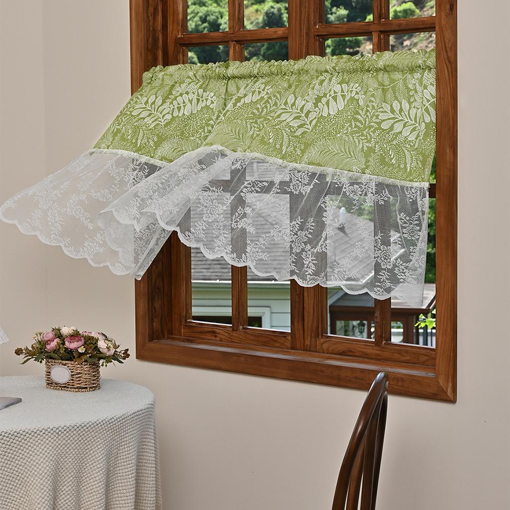 Printed Piercing Rod Short Curtain Semi-Blackout Lace Window Screen Finished Curtain Kitchen Study Partition Curtain