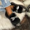 Aphixta Furry Crystal Bow Dec Women's Casual Shoes 3cm Flat Platform Loafers Short Plush Warm Autumn Winter Woman Flats Size 43
