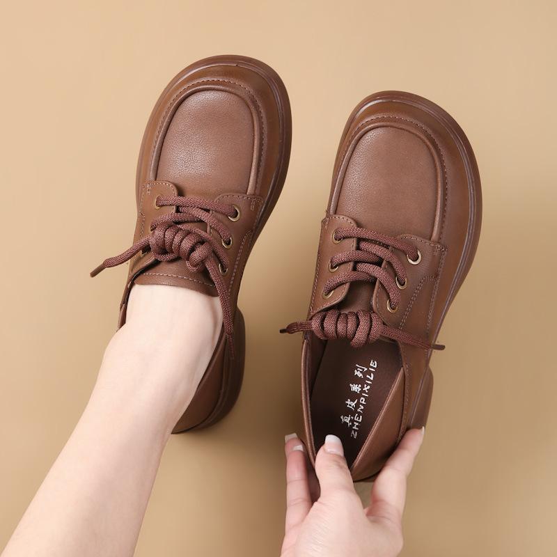 Loafers Women's Spring and Autumn New Soft-soled Middle-aged Mother Pumps Flat-soled Lace-up Work Casual Leather Shoes Women