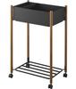 Yamazaki RIN Storage with Small Item Tray and Lower X X Removable 10181 Cart, 2-Tier, Brown, Shelf, W47.3 D33.6 H71.6cm, Basket, Casters,