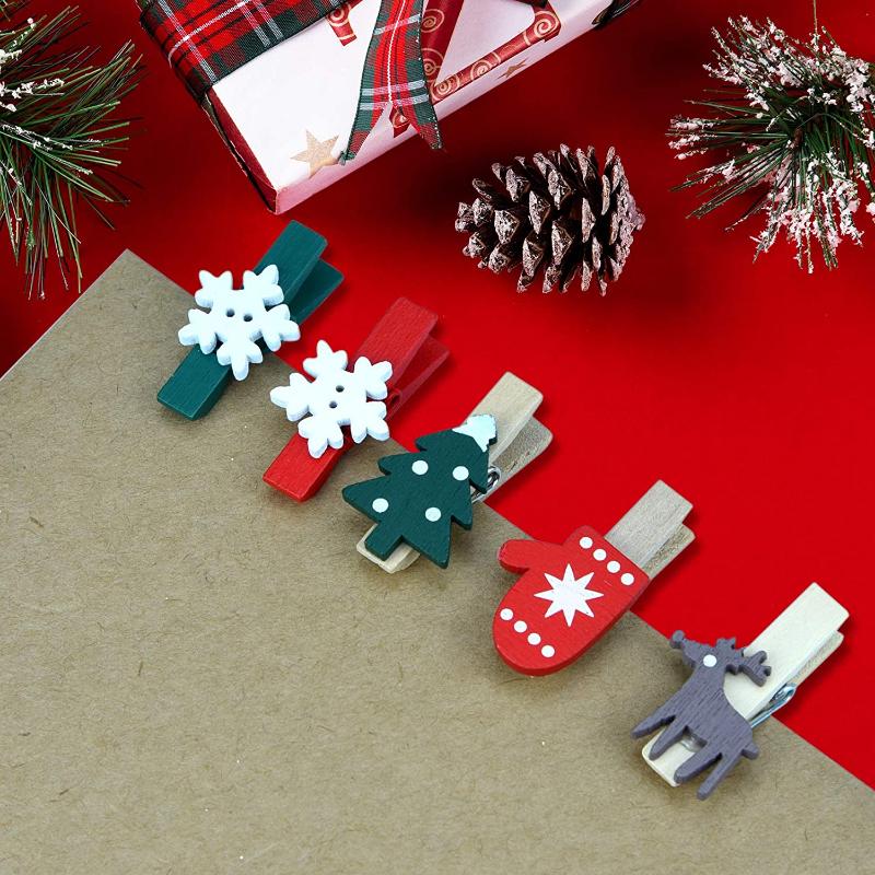 50pcs Christmas Wooden Clips New Year Party Decoration Photo Wall Clip DIY Christmas Ornaments Decorations for Home Xmas Tree