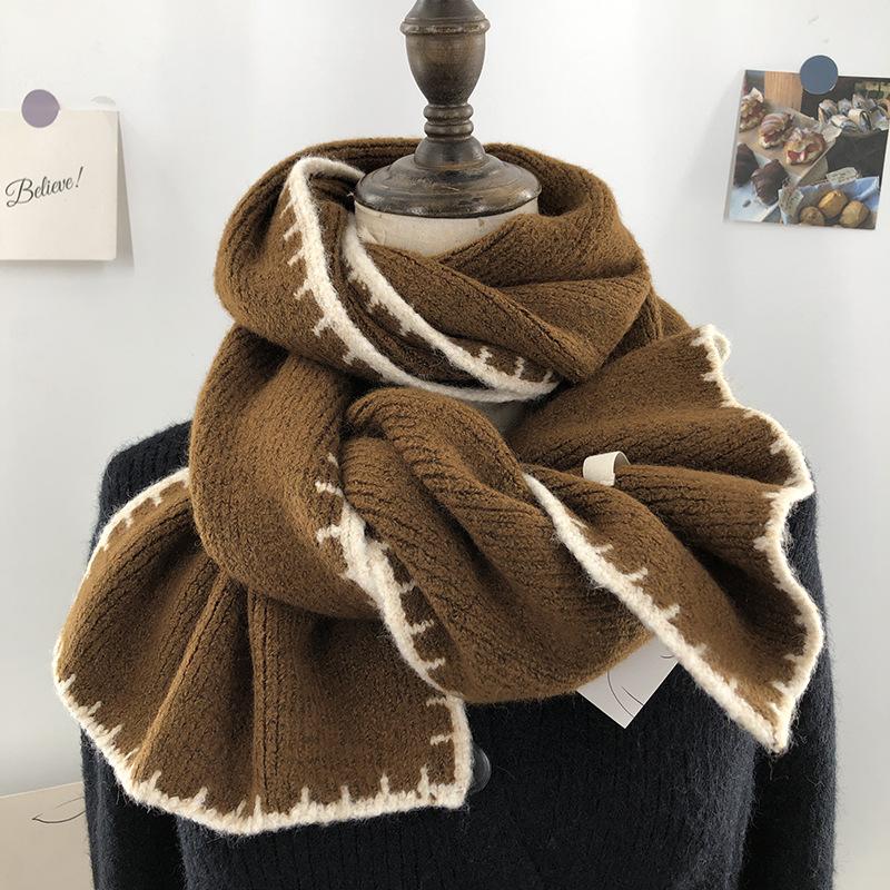 College Style Dark Gray Woolen Scarf for Women Winter Black Knitted Christmas Red Student Couple Warm Thick Scarf