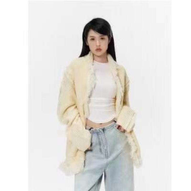 

Ленивый свитер пальто женский новый осень и зима корейский свободный тонкий меховой вязаный кардиган с бахромой One size