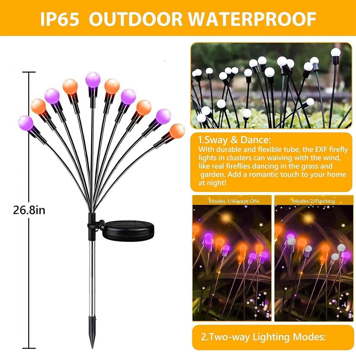 

1/2pcs Halloween Solar Purple & Orange Firefly Lights With 2 Modes Garden Lawn Light For Home Party Yard Patio Pathway Decor 10LED&1PC