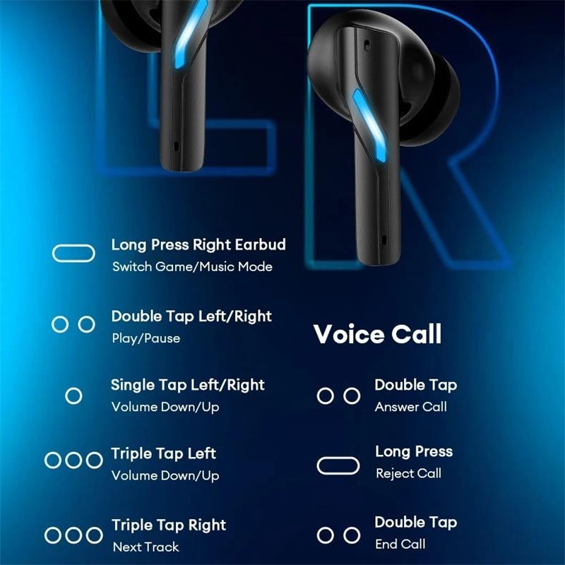 Lenovo Słuchawki douszne GT100 True Wireless do gier – Bluetooth 6.0, ultraniskie opóźnienie 38 ms, czteromikrofonowa redukcja szumów AI, etui z diodami LED RGB 23 h