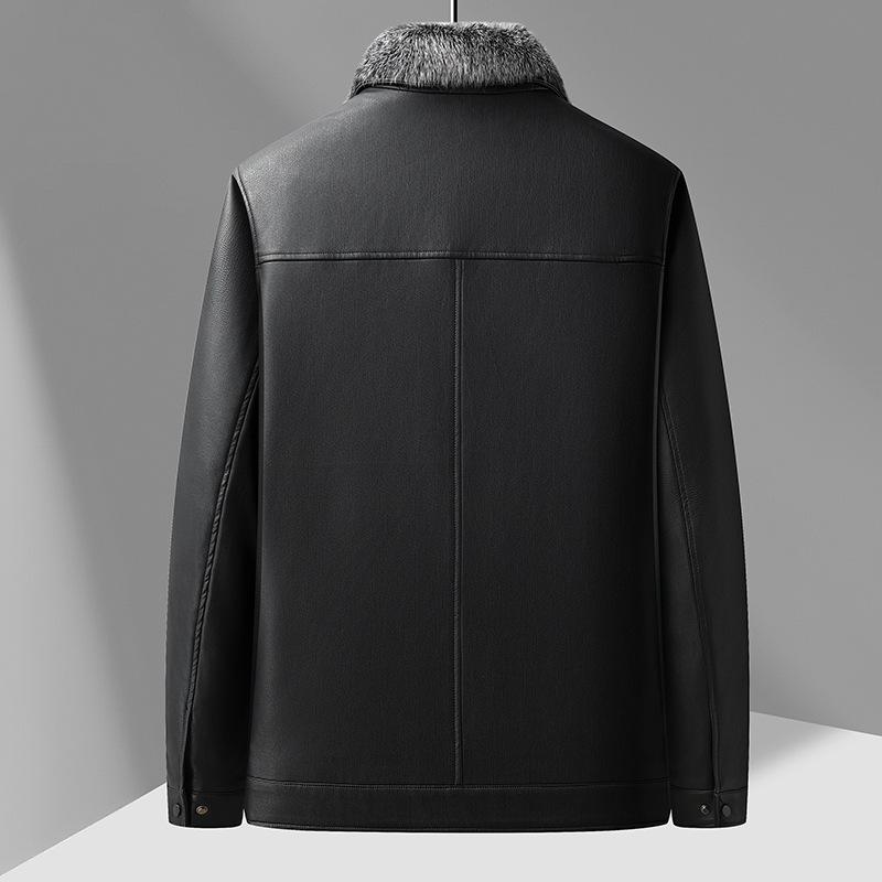 Winter Neue Herren Lederjacke Business Casual Stehkragen Plus Samt Verdickt Abnehmbares Fellfutter Papa Lederjacke