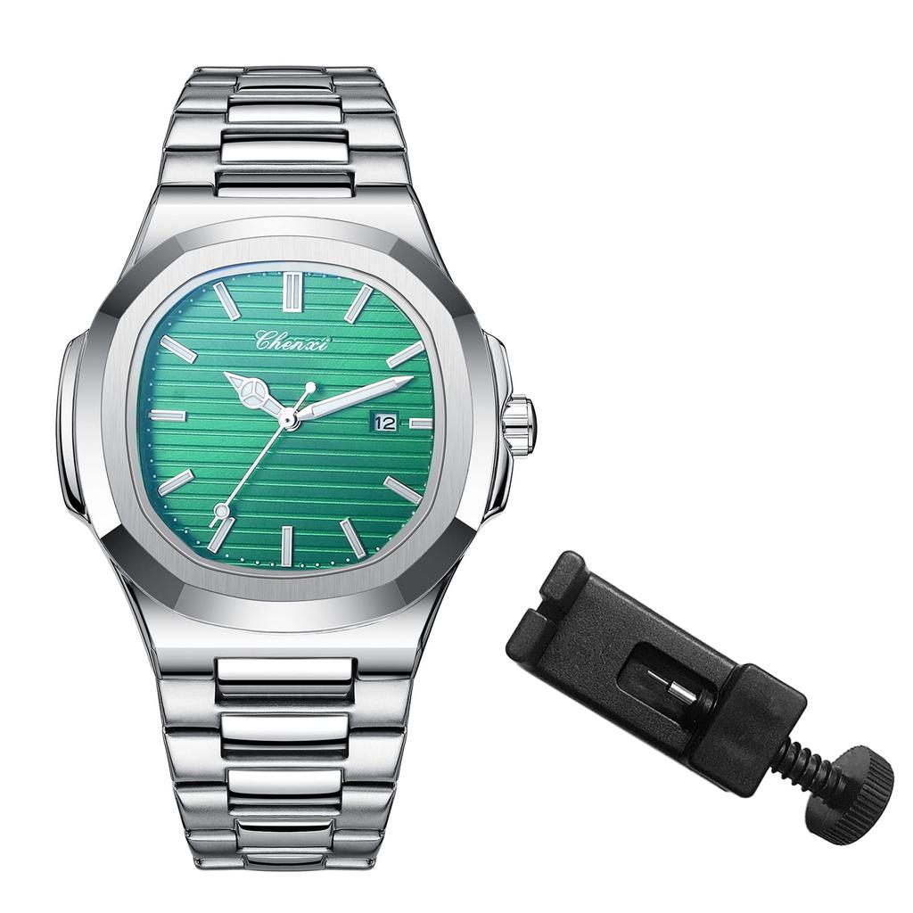 Watch Bracelet Wristwatch Seiko Square Luminous Pointer Stainless Steel Belt Quartz Watch Cool Business Everyday Green Men's Luminous Men's