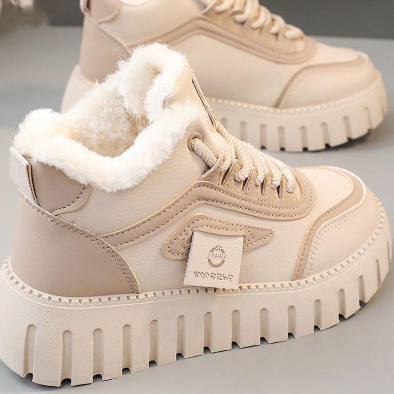 Fleece High-top Dad Shoes for Women 2025 Winter New Ins Trendy Student Casual Little White Shoes Heightened Thick-soled Korean Version