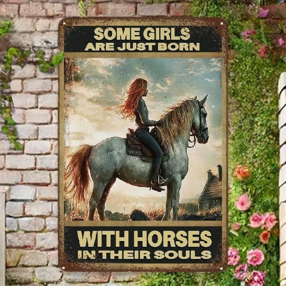 Metal Horse Wall Art Vintage Tin Sign Farmhouse Decor Western Bar Rustic