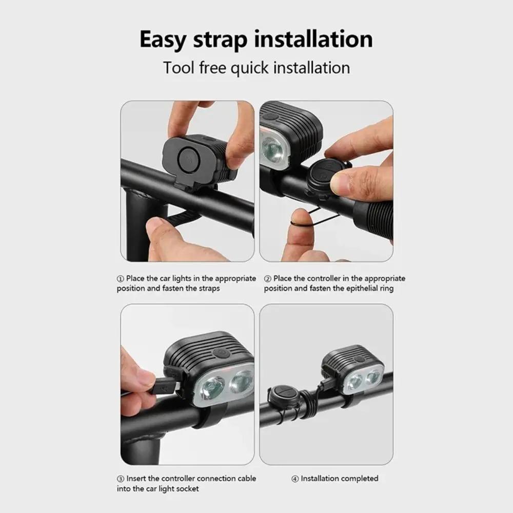 Dual-Beam Bicycle Headlight with Horn,Super Bright LED,High/Low Beam,6 Modes,USB Rechargeable,Waterproof,Safety Light for Night Riding,Road,Mountain