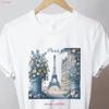 Paris T Shirt France Eiffel Floral Tower Vintage Blue Style Travel Souvenir Merch Vintage  Breathable Unisex Streetwear
