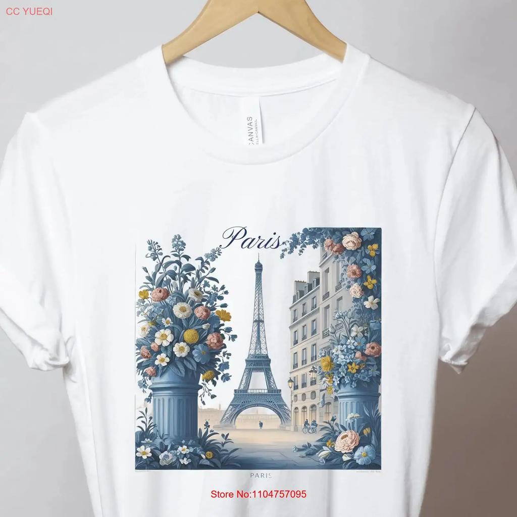 Paris T Shirt France Eiffel Floral Tower Vintage Blue Style Travel Souvenir Merch Vintage Breathable Unisex Streetwear
