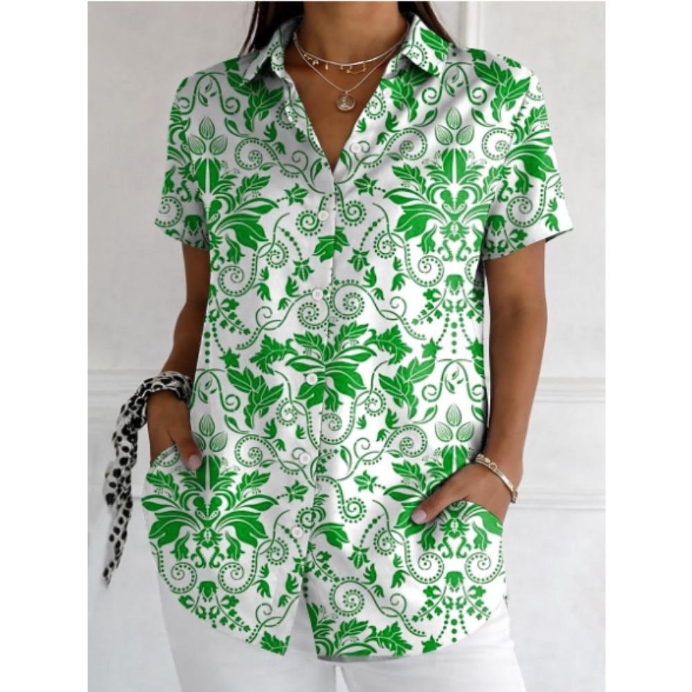 Women's Shirt Short Sleeve Shirt Button Down Blouse Floral Printed Daily Casual Collar Regular Tops Daily Summer Spring