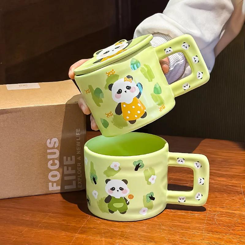 350ml Cute Panda Mug with High Beauty, Female Home Ceramic Cup, Couple Tea Cup, Large Capacity Coffee Breakfast Cup