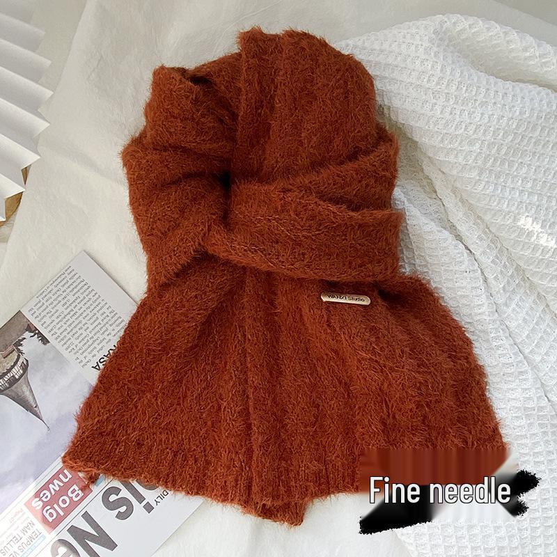 Korean-Style Cozy Knit Scarf- Solid, No Tassels, Autumn/Winter