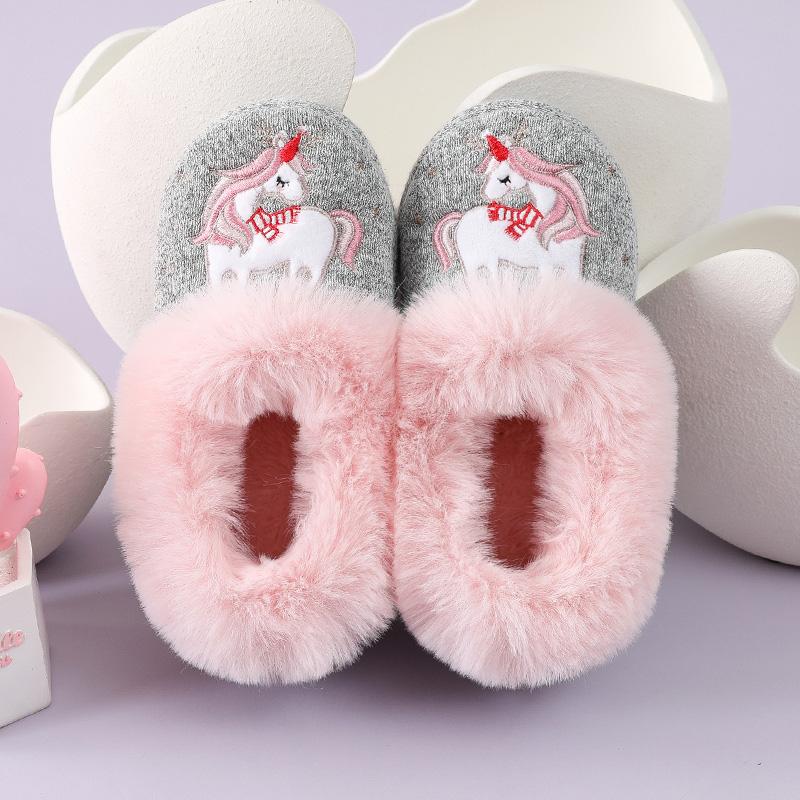 Fashion Smile PoP Fuzzy Boys Girls Indoor House Slippers Winter Warm Cute Kids Baby Shoes Outdoor Lightweight Non-Slip Home Socks Shoes