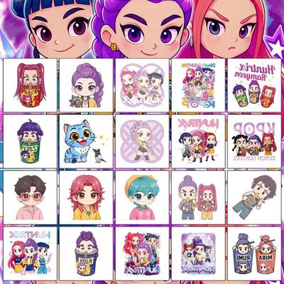 20Pcs/Set Kpop Demon Hunters Temporary Tattoo Stickers Cute Cartoon Design Water Transfer Tattoo Stickers Funny Party Gifts