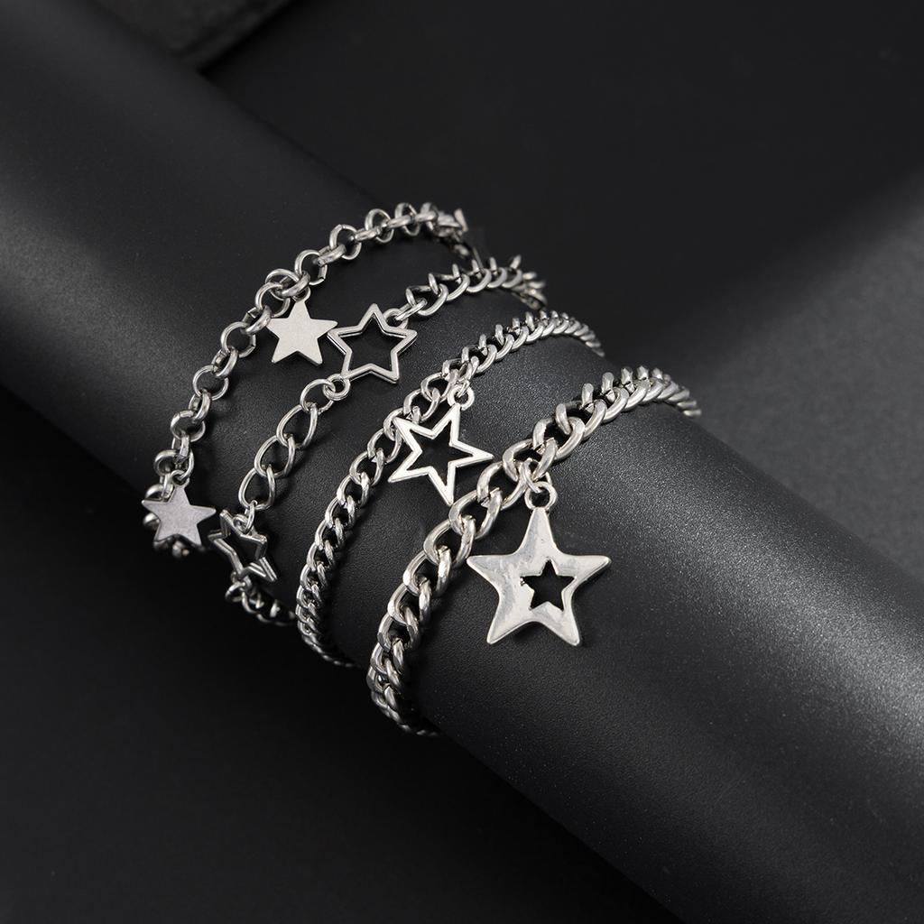 Ingemark 4 Stück/Set Vintage Hohl Pentagramm Anhänger Armband Herren Trend Punk Metall Verstellbar Ästhetik Armbänder Partner Schmuck