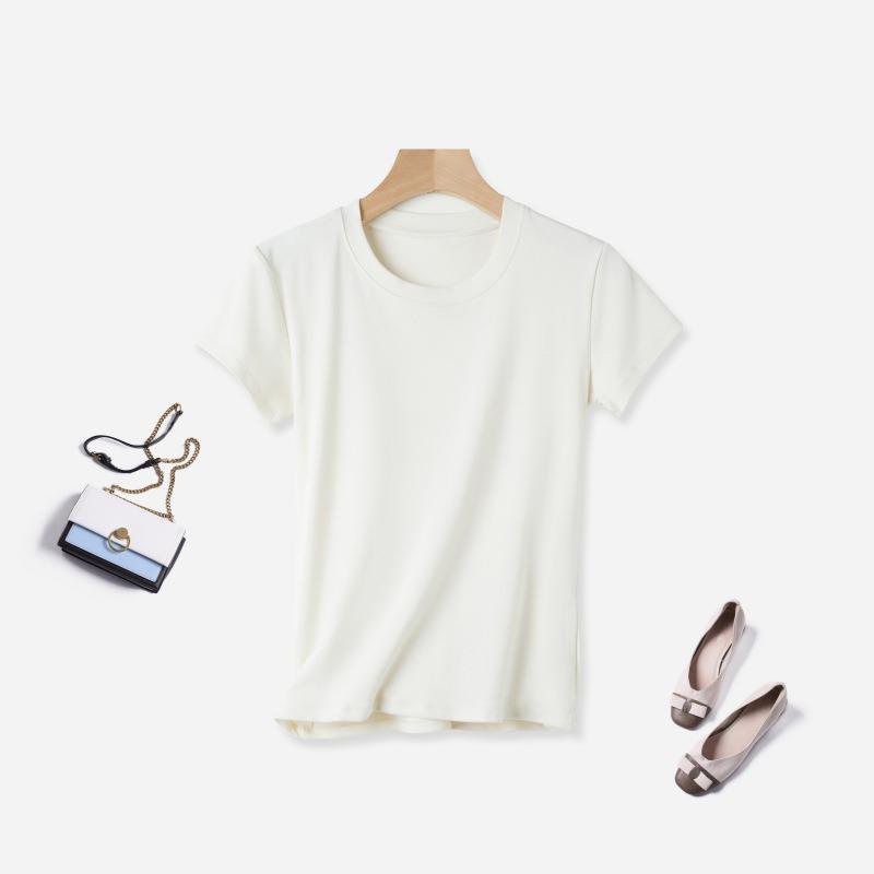 Summer new front shoulder crew neck short-sleeved shirt women's trendy solid color inner layer slim slimming bottom top