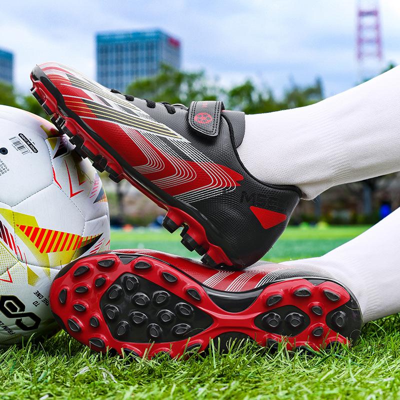 Children's Football Shoes Four Seasons Leather Velcro Wear-resistant Kick-resistant Long Spike Running Shoes