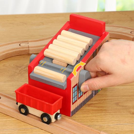 Wooden Lumber Yard Blocks Car Kit Model Kids Toy Train Track Scene Accessories