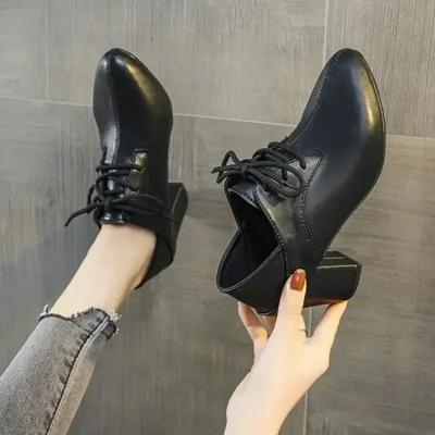 Damen High Heels Neue Temperament Pumps Lace Up Hohl Atmungsaktive Low-Top Schuhe Runde Zehe Talon Femme Retro Zapatos Mujer