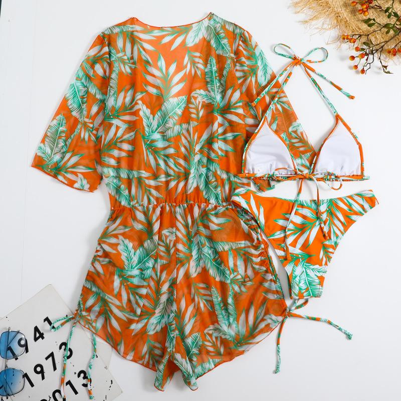 Digital Print Three Piece Drawstring Sexy Bikini Swimsuit Fashion For Summer Vacation