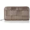 GUIONNET Bold Tile Round Zip Long Wallet PG101BLP Gunmetal Leather Intrecciato Pattern Card Slots Bill Compartment