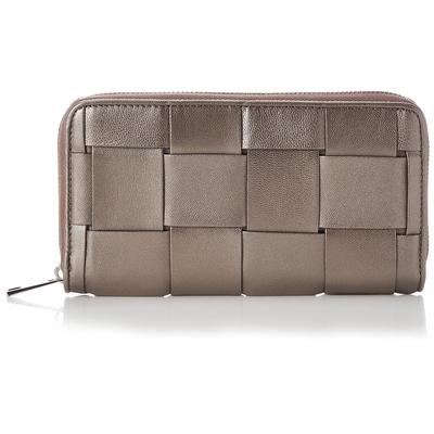 GUIONNET Bold Tile Round Zip Long Wallet PG101BLP Gunmetal Leather Intrecciato Pattern Card Slots Bill Compartment