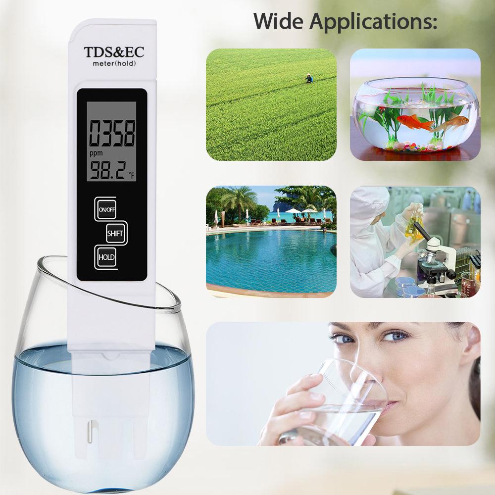 3 In 1 Water Quality Tester Digital Meter Water Quality Analyzer Detector TDS EC Temperature 5Mins Auto Shut Down