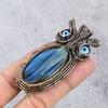 Labradorite & Blue Evil Eye Pendant, Handmade Gemstone 999 Copper Wire Wrapped Pendant Antique Jewelry, For Gift Silver Jewelry