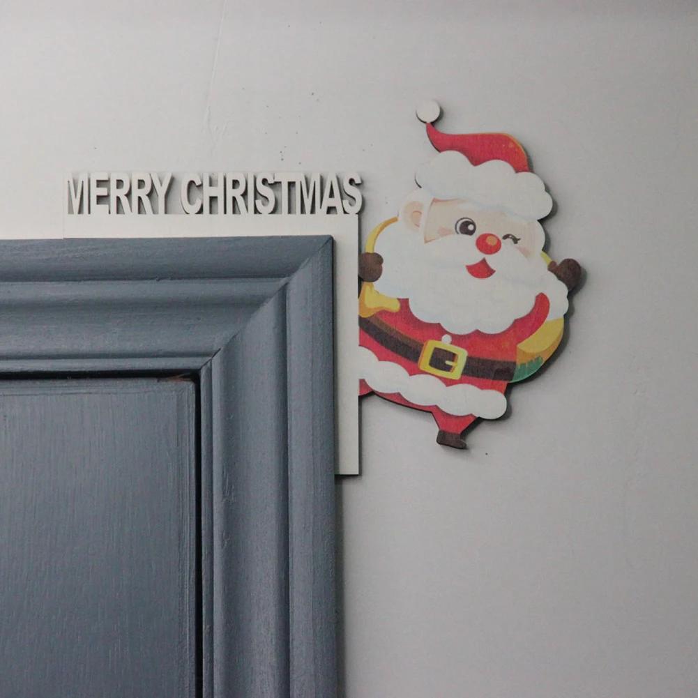 Christmas Door Frame Decoration Santa Claus Wooden Christmas Decorations Happy New Year 2025 Door Frame Trim Wood Xmas Decor