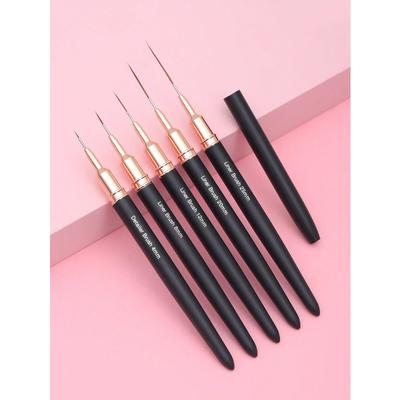 5Pcs/Set Black Metal Handle Nail Art Striping Brush Nail Design Brushes For Long Lines Tiny Details Fine Drawing Nail Brushes For Nail Art