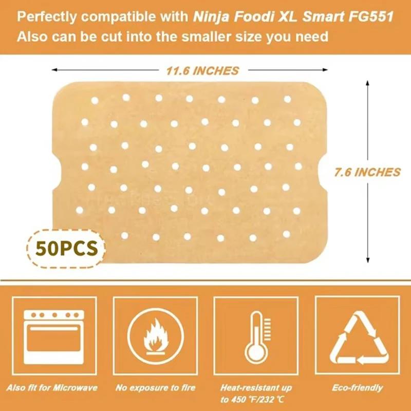 

50 шт. Антипригарные пергаментные вкладыши для Ninja Foodi XL Smart FG551 6-в-1, аксессуары для домашнего гриля, одноразовая бумага для аэрофритюрницы коричневый