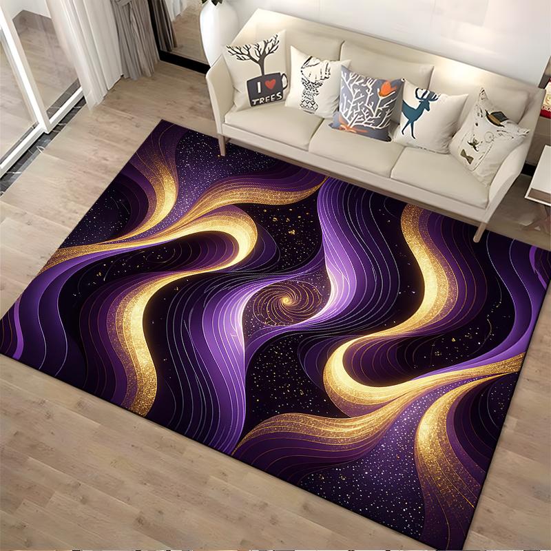 Modern Abstract Black Purple Gold Swirl Pattern Carpet for Living Room Suitable for use as an anti-slip for living room bedroom sofas