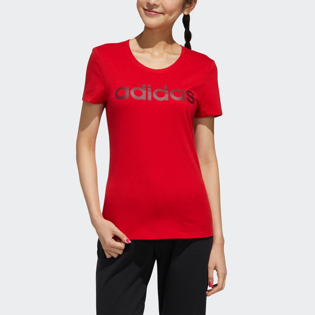 Adidas Neo Essentials Round Neck Logo Print Sports Short Sleeve T-Shirt Women T-Shirts Red FP7867