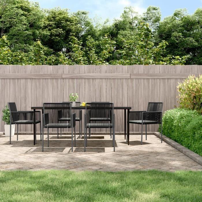 VidaXL Garden Dining Set Cushions 7 Pcs Black Rattan and Steel 3187071